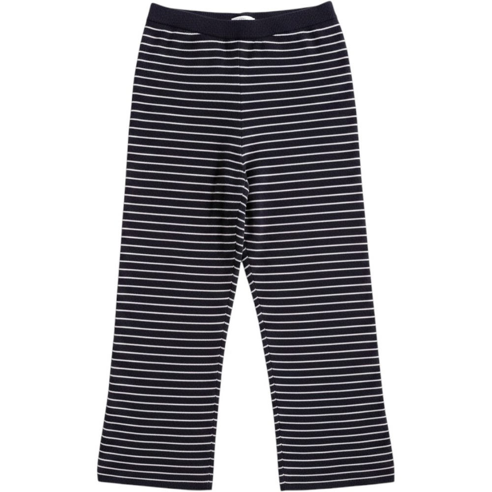 Casual Corner Womens Navy Blue White Striped Knit Wide Leg Pants Size M Cotton